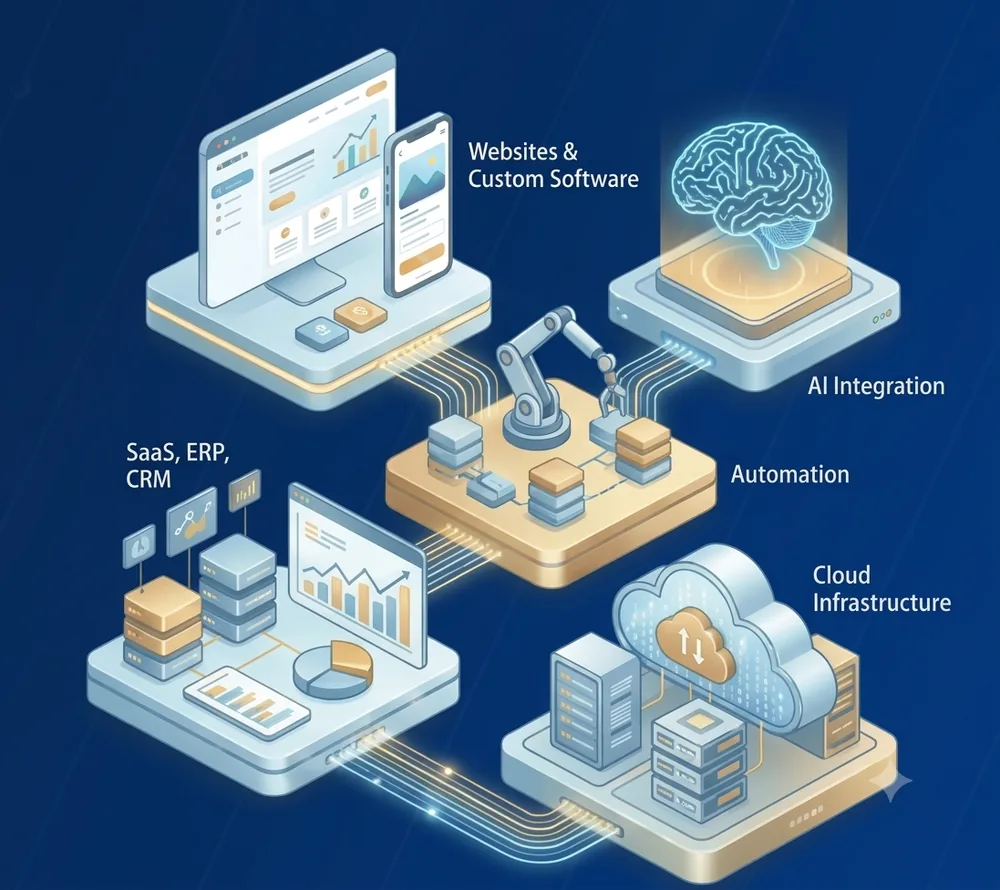 Induniva technology ecosystem — websites, software, automation, AI and cloud